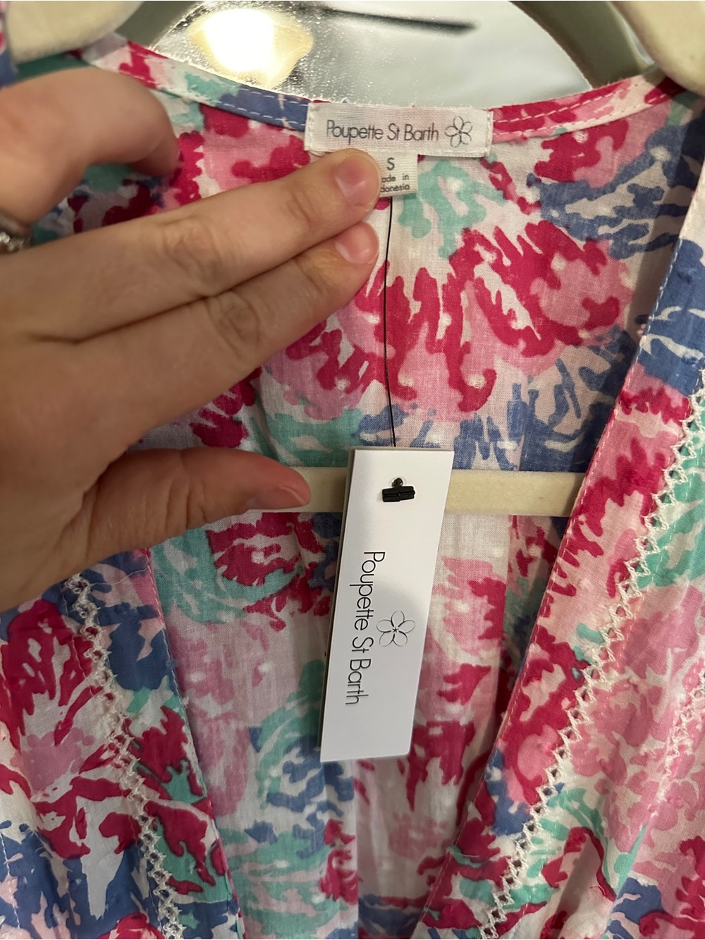 Poupette St. Barth Floral Puff-Sleeve Midi Dress in Pink, Blue, Green - Picture 3 of 5